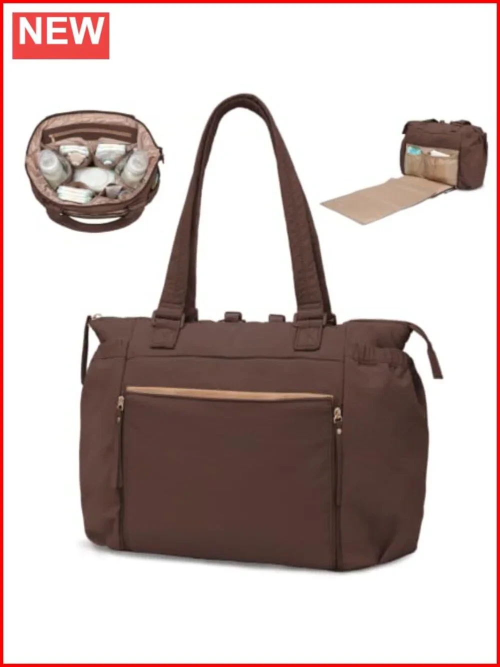 Convertible Diaper Bag Tote Backpack with Changing Pad, 16 Pockets, Nylon
